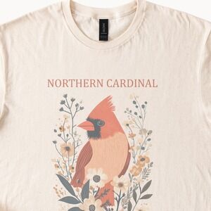 Northern Cardinal Botanical Graphic Tee Mid-Century Floral Nature Art